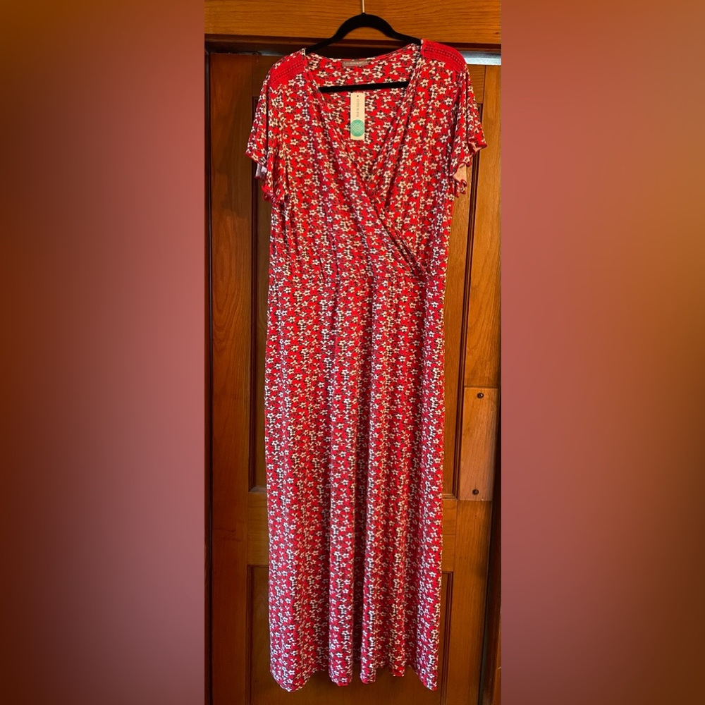 Red floral maxi dress